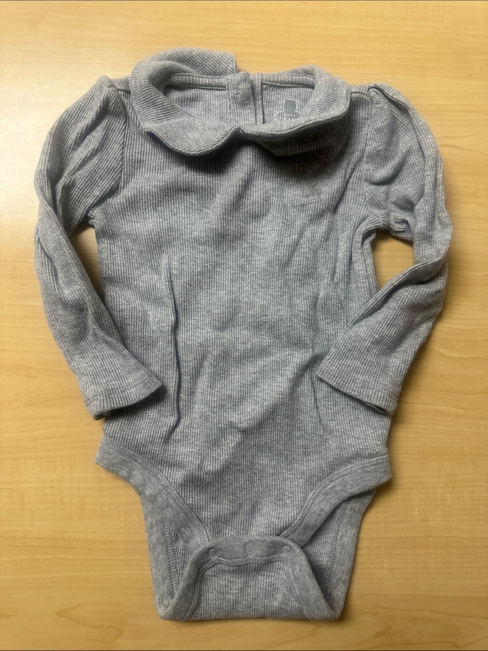 GAP Gray Ribbed Long-Sleeve Baby Bodysuit with Peter Pan Collar